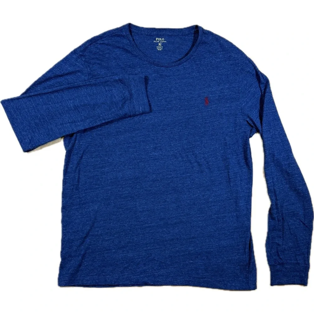 Polo Ralph Lauren Shirt Mens XL Blue Long Sleeve Tee Custom Fit Cotton‎ Preppy